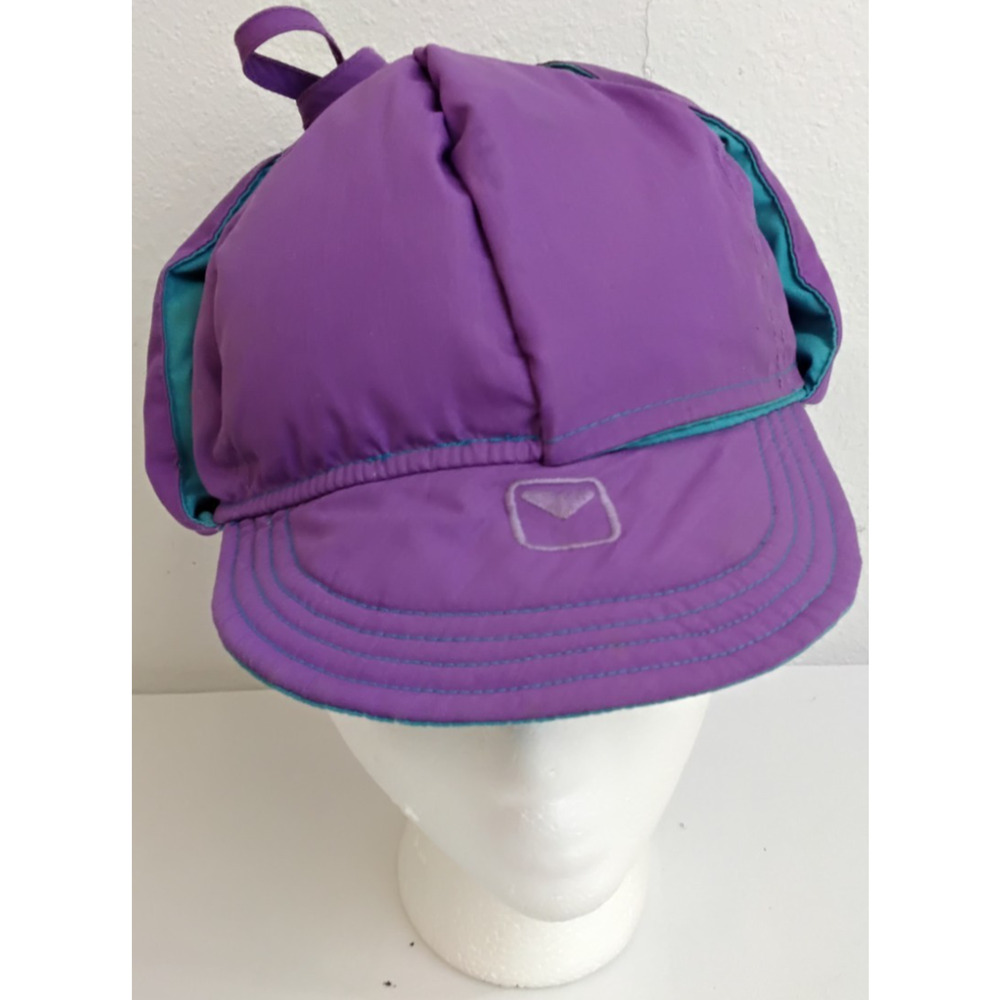 Vintage 1980s Down Filled Trapper Hat Blue/Purple Reversible Ladies M #Z5648 - Picture 7 of 12